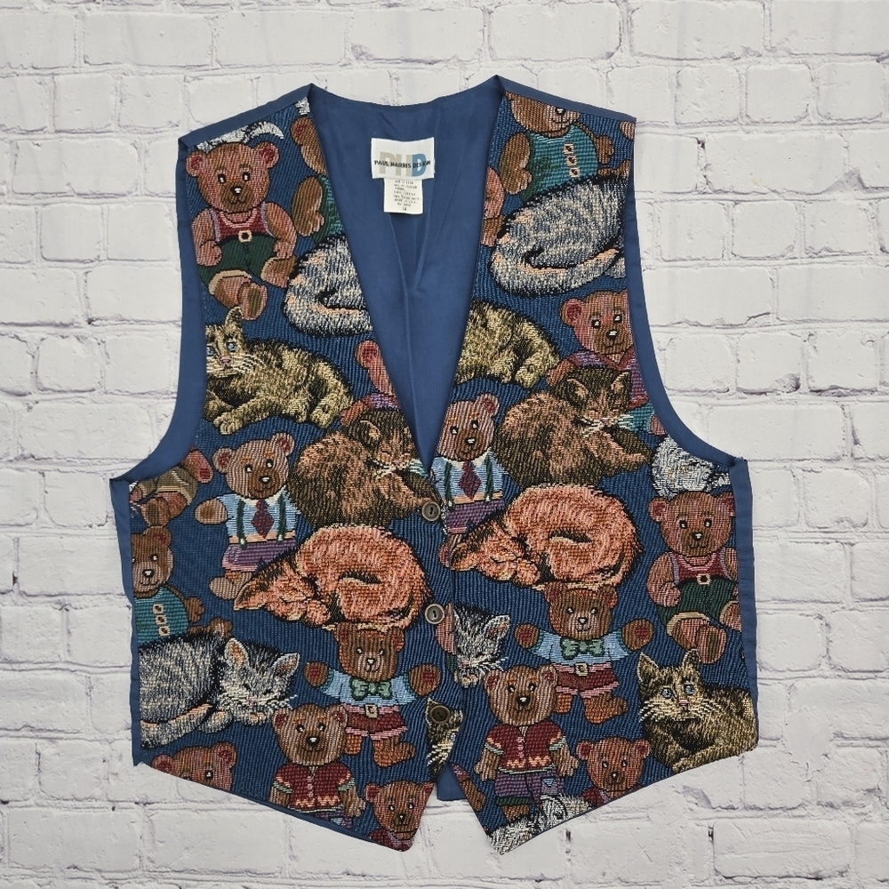 Cats & Teddy Bears Vintage Paul Harris Design Ladies Vest